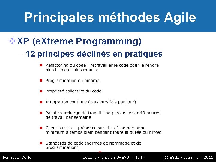 Principales méthodes Agile XP (e. Xtreme Programming) – 12 principes déclinés en pratiques Principales méthodes Agile XP (e. Xtreme Programming) – 12 principes déclinés en pratiques