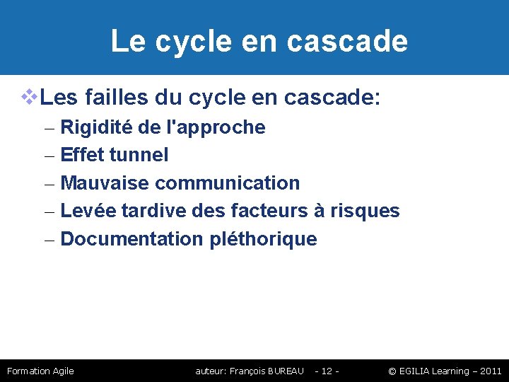 Le cycle en cascade Les failles du cycle en cascade: – Rigidité de Le cycle en cascade Les failles du cycle en cascade: – Rigidité de