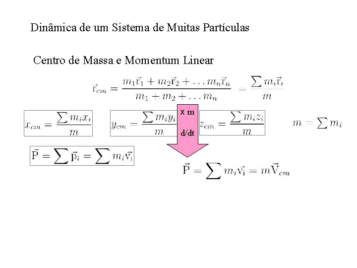 Dinâmica de um Sistema de Muitas Partículas Centro de Massa e Momentum Linear xm