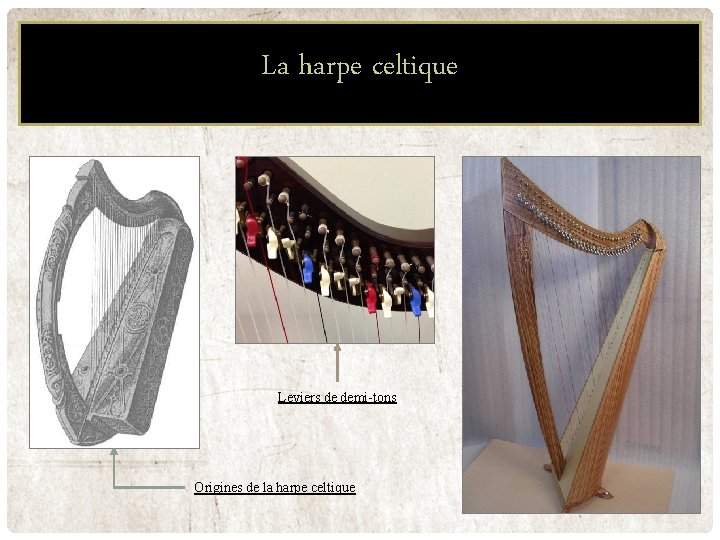 La harpe celtique Leviers de demi-tons Origines de la harpe celtique La harpe celtique Leviers de demi-tons Origines de la harpe celtique
