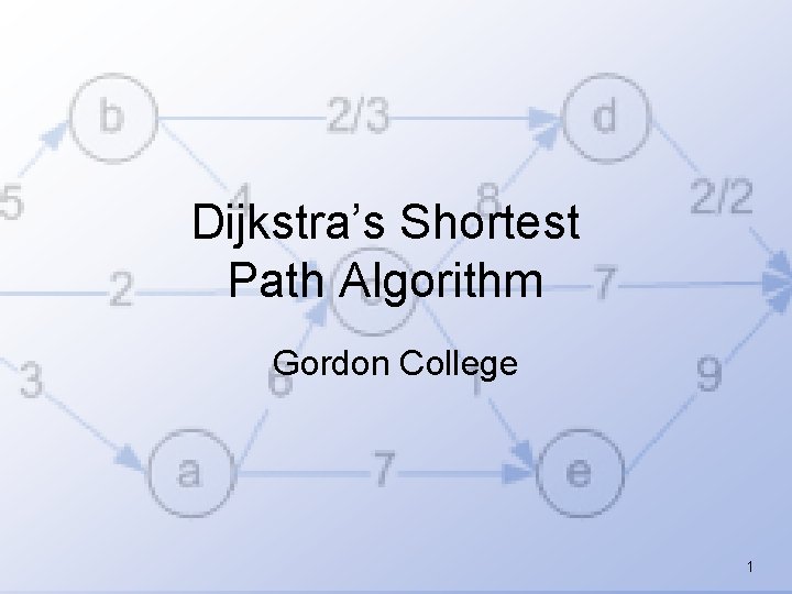 Dijkstra’s Shortest Path Algorithm Gordon College 1 