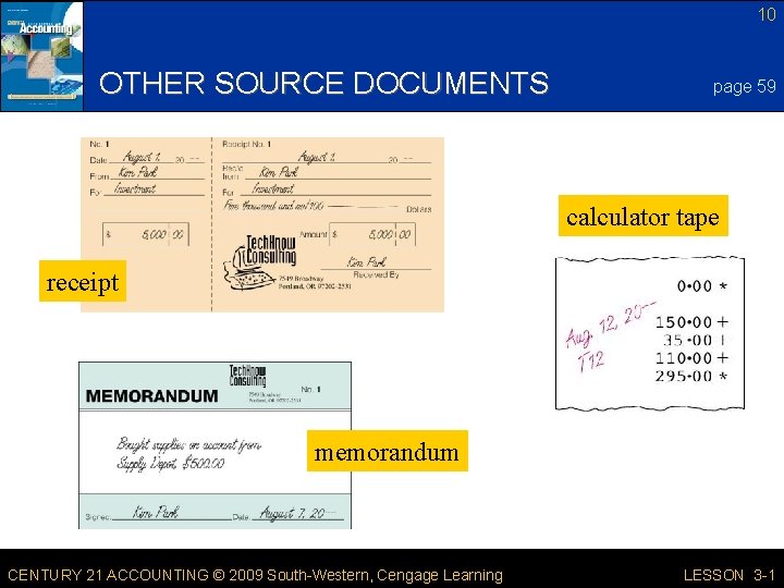 10 OTHER SOURCE DOCUMENTS page 59 calculator tape receipt memorandum CENTURY 21 ACCOUNTING ©