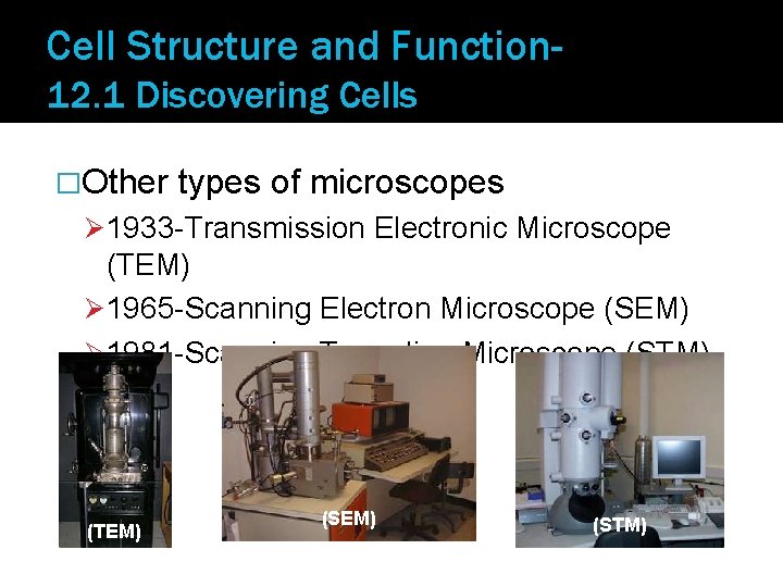 Cell Structure and Function 12. 1 Discovering Cells �Other types of microscopes Ø 1933