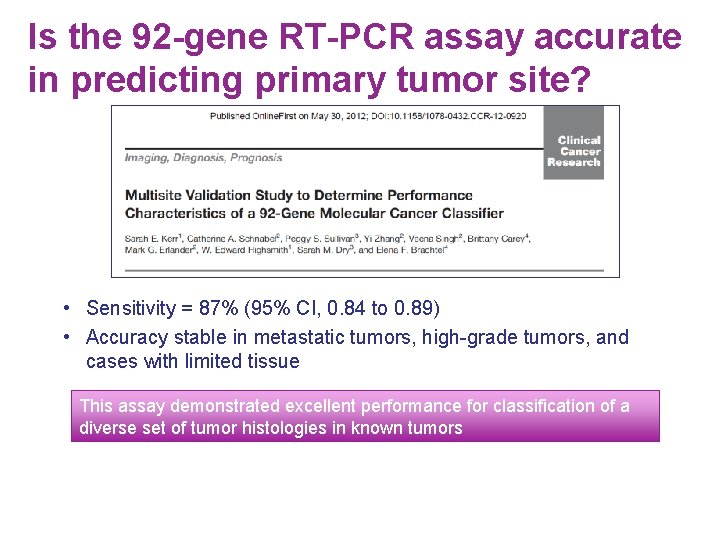 Is the 92 -gene RT-PCR assay accurate in predicting primary tumor site? • Sensitivity