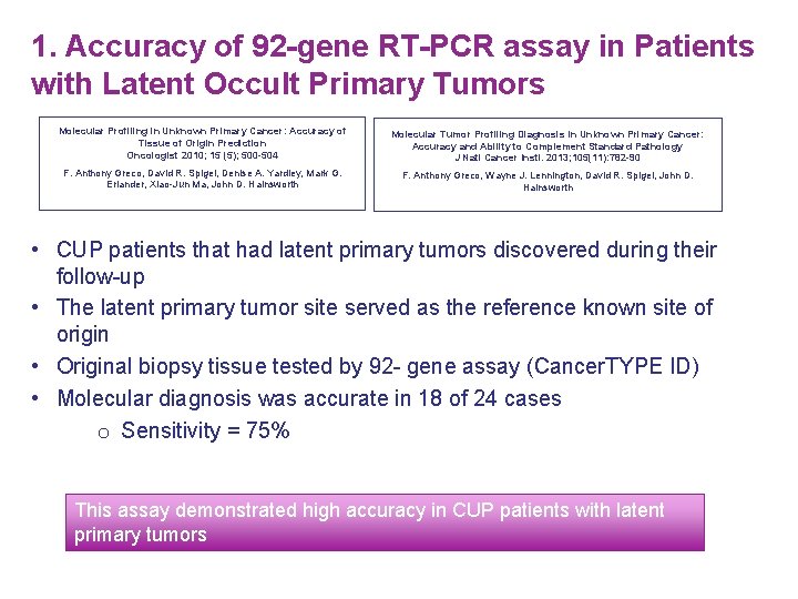 1. Accuracy of 92 -gene RT-PCR assay in Patients with Latent Occult Primary Tumors
