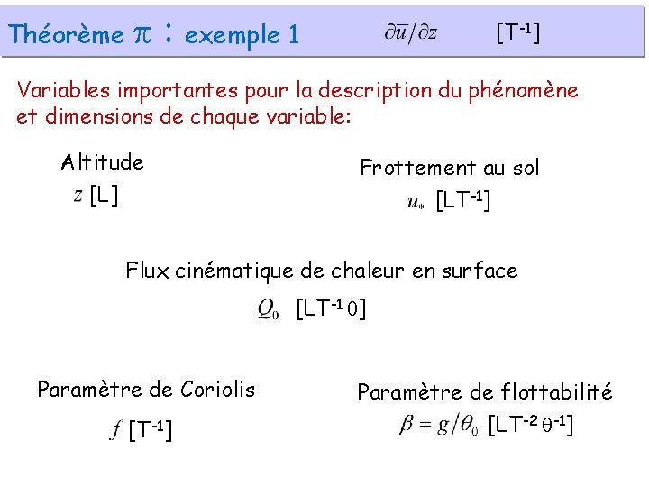 Théorème : exemple 1 [T-1] Variables importantes pour la description du phénomène et dimensions