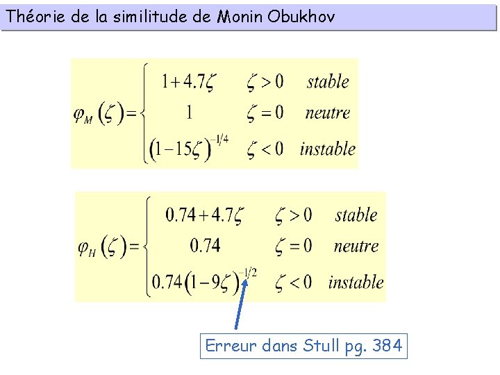 Théorie de la similitude de Monin Obukhov Erreur dans Stull pg. 384 