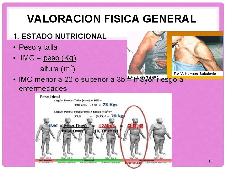 VALORACION FISICA GENERAL 1. ESTADO NUTRICIONAL • Peso y talla • IMC = peso