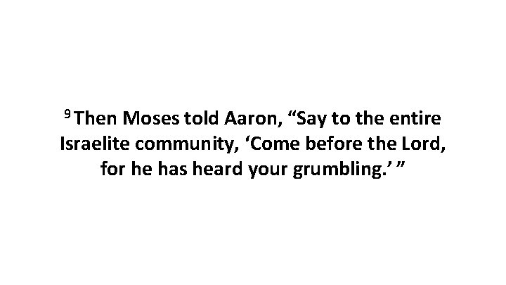 9 Then Moses told Aaron, “Say to the entire Israelite community, ‘Come before the