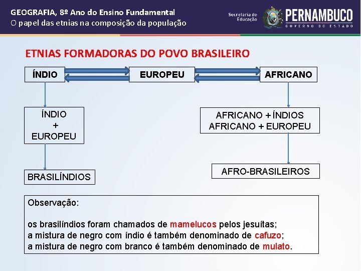 GEOGRAFIA, 8º Ano do Ensino Fundamental O papel das etnias na composição da população