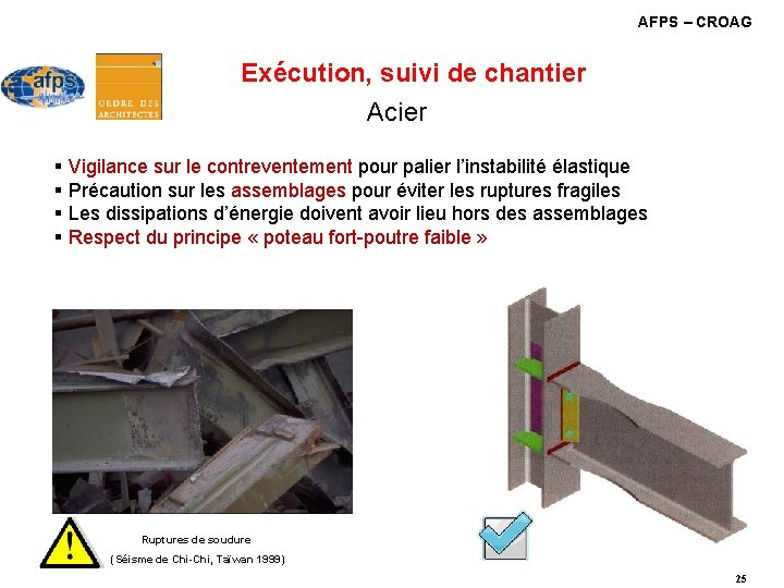 AFPS – CROAG Exécution, suivi de chantier Acier § Vigilance sur le contreventement pour AFPS – CROAG Exécution, suivi de chantier Acier § Vigilance sur le contreventement pour