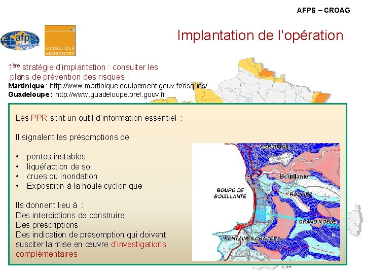 AFPS – CROAG Implantation de l’opération 1ère stratégie d’implantation : consulter les plans de AFPS – CROAG Implantation de l’opération 1ère stratégie d’implantation : consulter les plans de