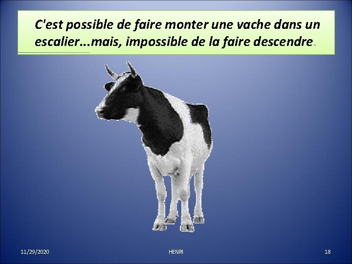  C'est possible de faire monter une vache dans un escalier. . . mais,