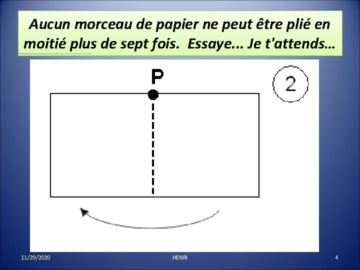 Aucun morceau de papier ne peut être plié en moitié plus de sept fois.