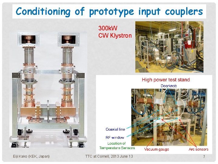 Conditioning of prototype input couplers 300 k. W CW Klystron Eiji Kako (KEK, Japan)