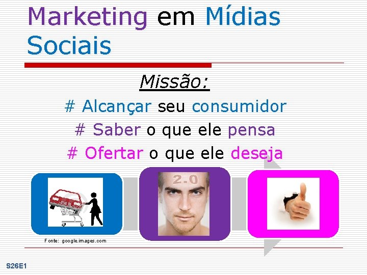 Marketing em Mídias Sociais Missão: # Alcançar seu consumidor # Saber o que ele