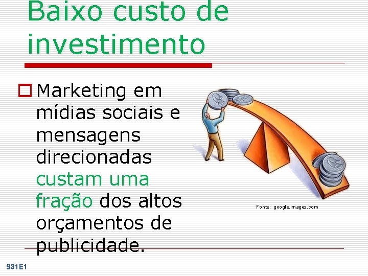 Baixo custo de investimento o Marketing em mídias sociais e mensagens direcionadas custam uma