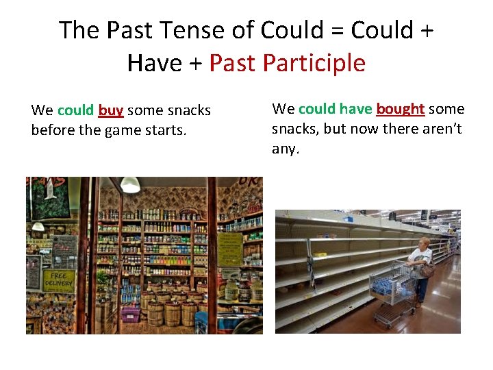 The Past Tense of Could = Could + Have + Past Participle We could The Past Tense of Could = Could + Have + Past Participle We could