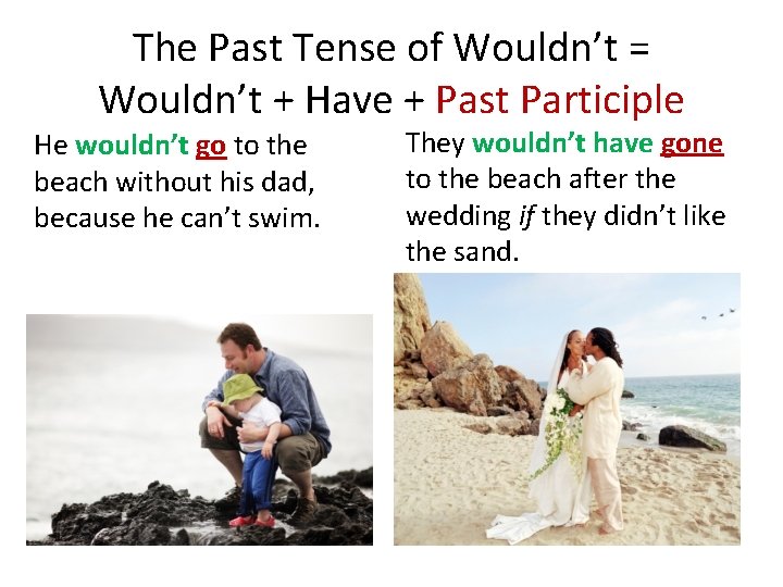 The Past Tense of Wouldn’t = Wouldn’t + Have + Past Participle He wouldn’t The Past Tense of Wouldn’t = Wouldn’t + Have + Past Participle He wouldn’t