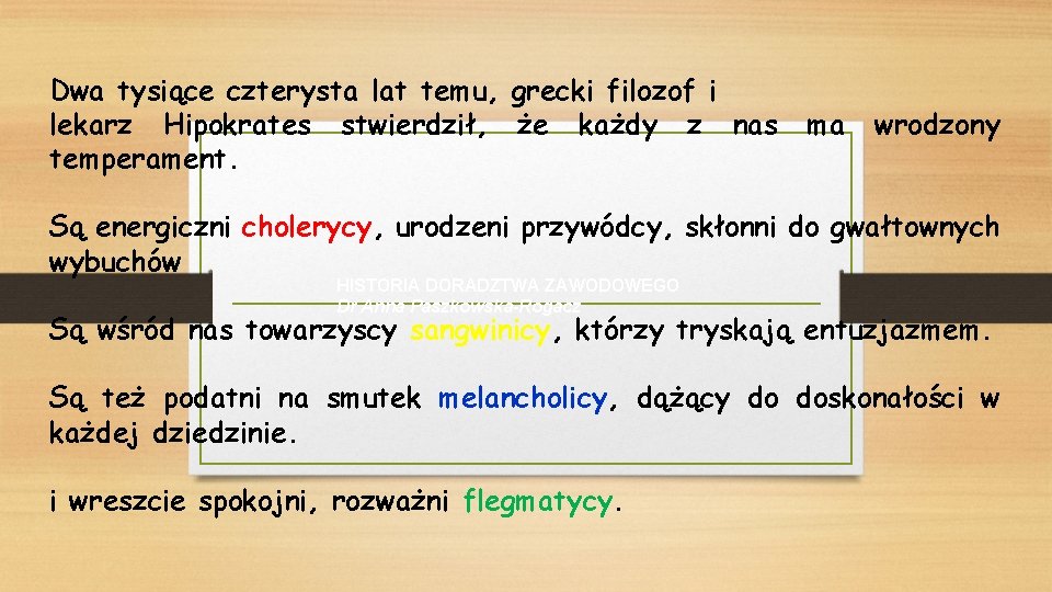 Dwa tysiące czterysta lat temu, grecki filozof i lekarz Hipokrates stwierdził, że każdy z