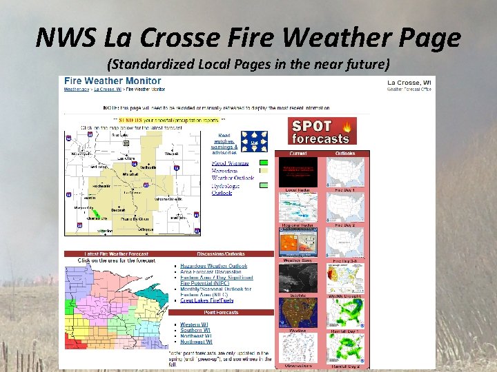 NWS La Crosse Fire Weather Page (Standardized Local Pages in the near future) 