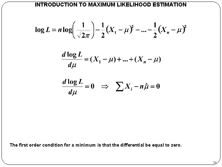 INTRODUCTION TO MAXIMUM LIKELIHOOD ESTIMATION The first order condition for a minimum is that