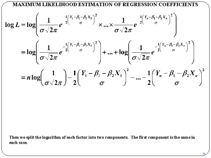 MAXIMUM LIKELIHOOD ESTIMATION OF REGRESSION COEFFICIENTS Then we split the logarithm of each factor