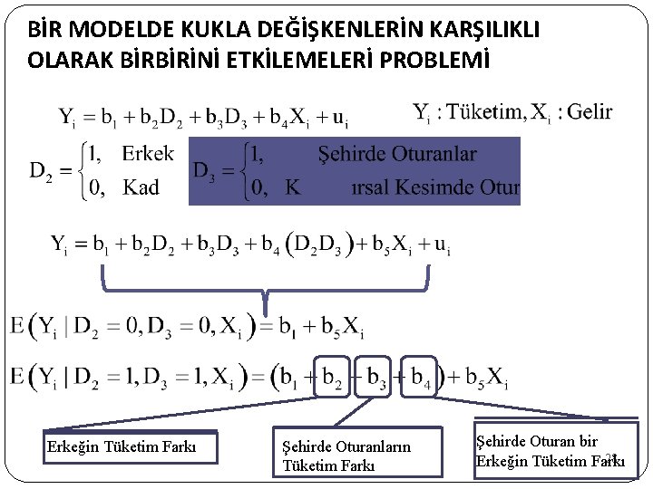 BİR MODELDE KUKLA DEĞİŞKENLERİN KARŞILIKLI OLARAK BİRBİRİNİ ETKİLEMELERİ PROBLEMİ Erkeğin Tüketim Farkı Şehirde Oturanların