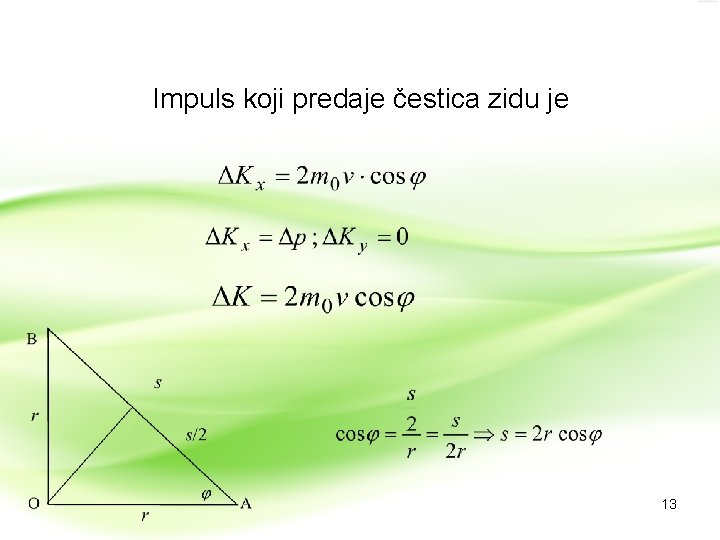 Impuls koji predaje čestica zidu je 13 