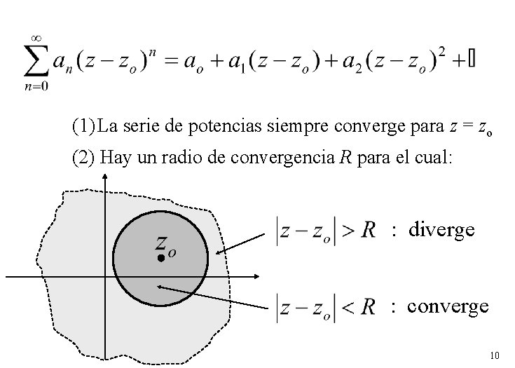 (1) La serie de potencias siempre converge para z = zo (2) Hay un (1) La serie de potencias siempre converge para z = zo (2) Hay un