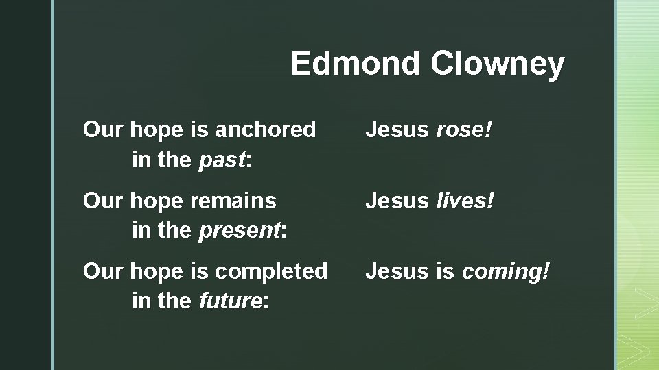 Edmond Clowney Our hope is anchored in the past: Jesus rose! Our hope remains