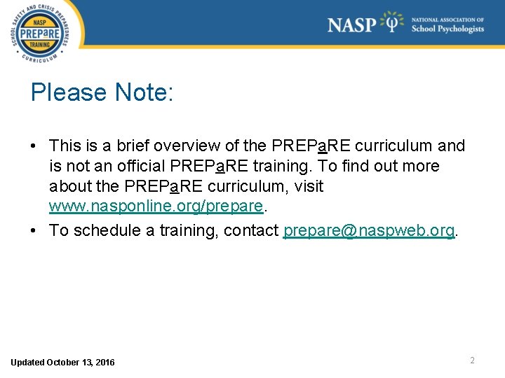 Please Note: • This is a brief overview of the PREPa. RE curriculum and