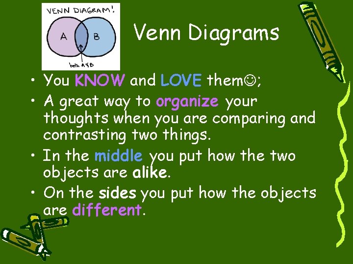 Venn Diagrams • You KNOW and LOVE them ; • A great way to