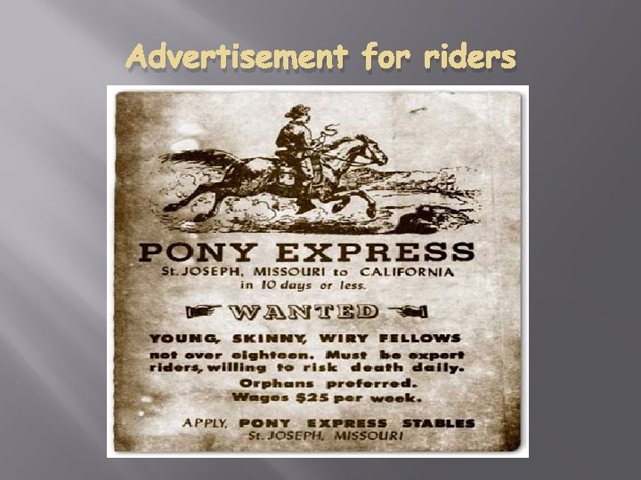 Advertisement for riders 