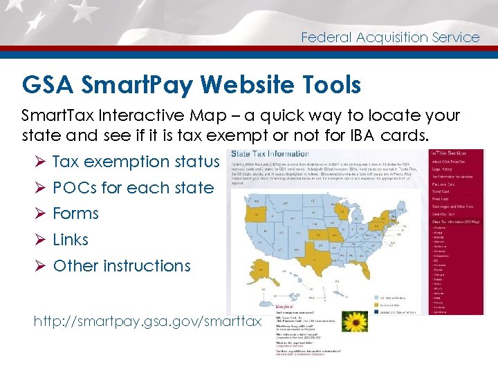 Federal Acquisition Service GSA Smart. Pay Website Tools Smart. Tax Interactive Map – a