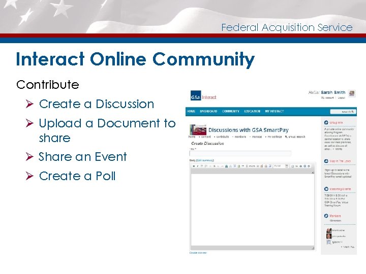 Federal Acquisition Service Interact Online Community Contribute Ø Create a Discussion Ø Upload a