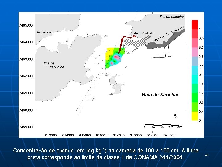 Concentração de cádmio (em mg kg-1) na camada de 100 a 150 cm. A