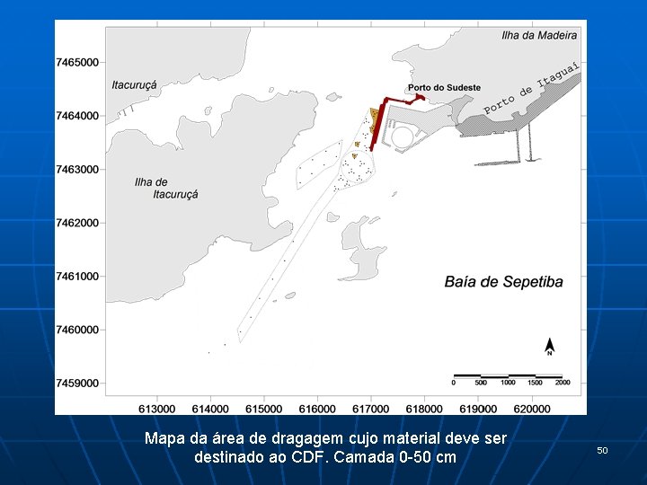 Mapa da área de dragagem cujo material deve ser destinado ao CDF. Camada 0