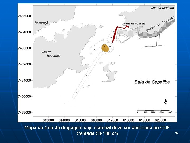 Mapa da área de dragagem cujo material deve ser destinado ao CDF. Camada 50