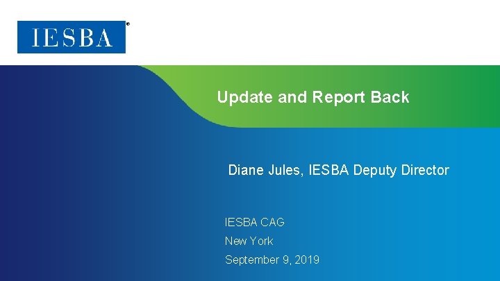 Update and Report Back Diane Jules, IESBA Deputy Director IESBA CAG New York September