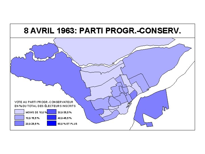 8 AVRIL 1963: PARTI PROGR. -CONSERV. VOTE AU PARTI PROGR. -CONSERVATEUR EN % DU