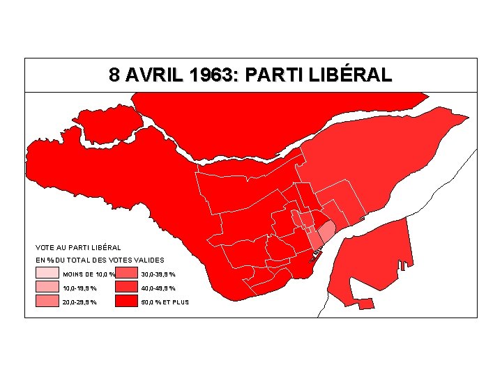 8 AVRIL 1963: PARTI LIBÉRAL VOTE AU PARTI LIBÉRAL EN % DU TOTAL DES