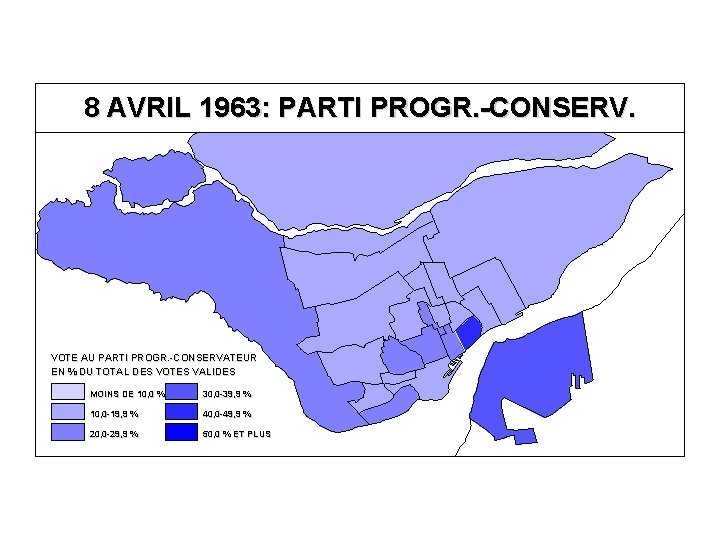 8 AVRIL 1963: PARTI PROGR. -CONSERV. VOTE AU PARTI PROGR. -CONSERVATEUR EN % DU