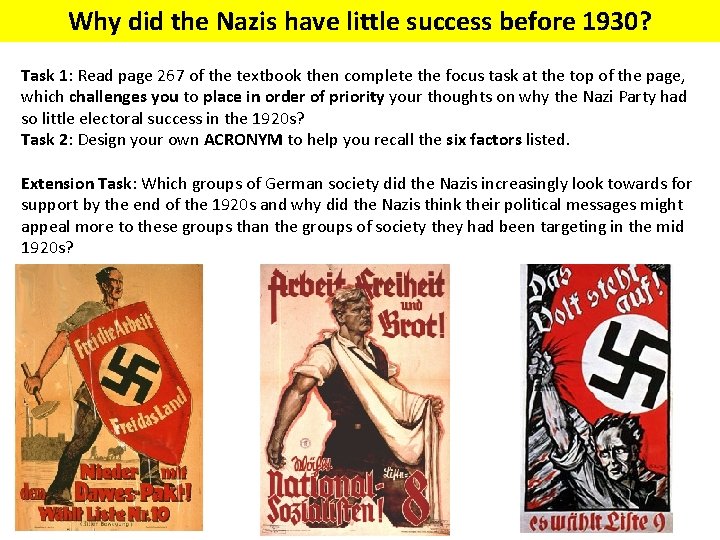 Why did the Nazis have little success before 1930? Task 1: Read page 267