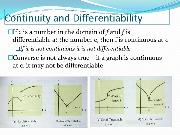 Continuity and Differentiability �If c is a number in the domain of f and