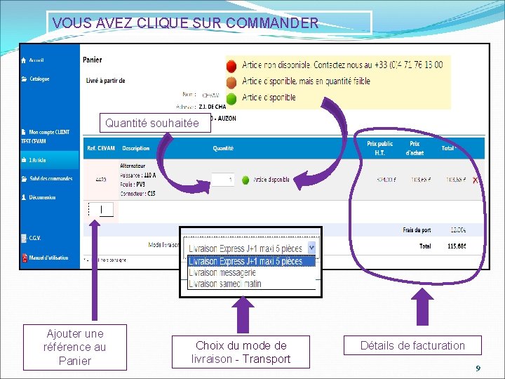 VOUS AVEZ CLIQUE SUR COMMANDER Quantité souhaitée Ajouter une référence au Panier Choix du