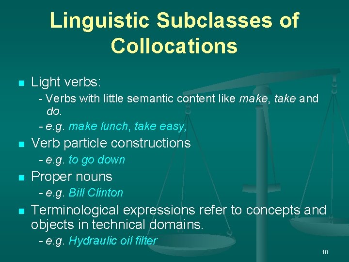 Linguistic Subclasses of Collocations n Light verbs: - Verbs with little semantic content like Linguistic Subclasses of Collocations n Light verbs: - Verbs with little semantic content like