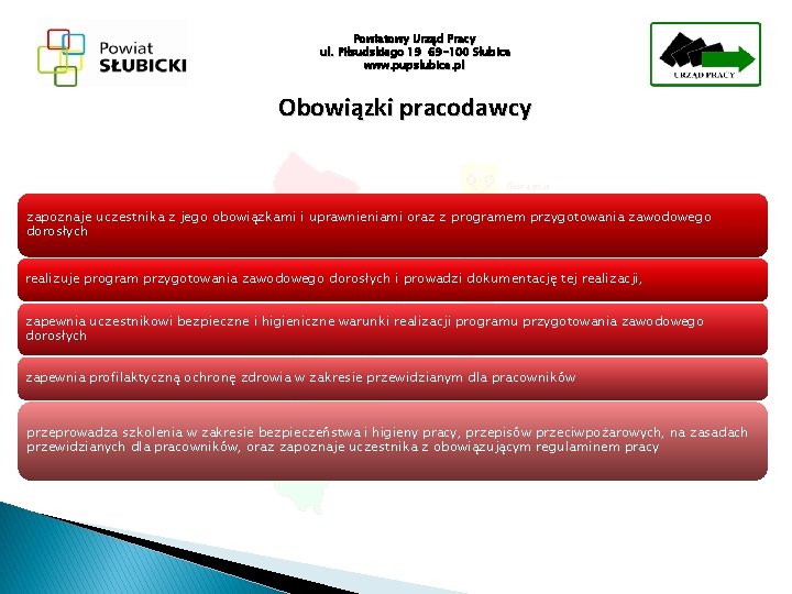 Powiatowy Urząd Pracy ul. Piłsudskiego 19 69 -100 Słubice www. pupslubice. pl Obowiązki pracodawcy