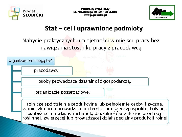 Powiatowy Urząd Pracy ul. Piłsudskiego 19 69 -100 Słubice www. pupslubice. pl Staż –