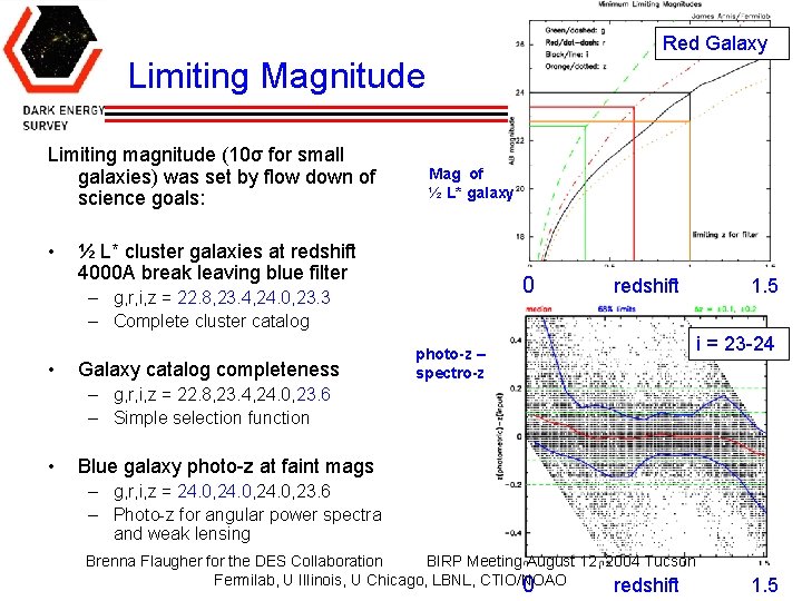 Red Galaxy Limiting Magnitude Limiting magnitude (10σ for small galaxies) was set by flow